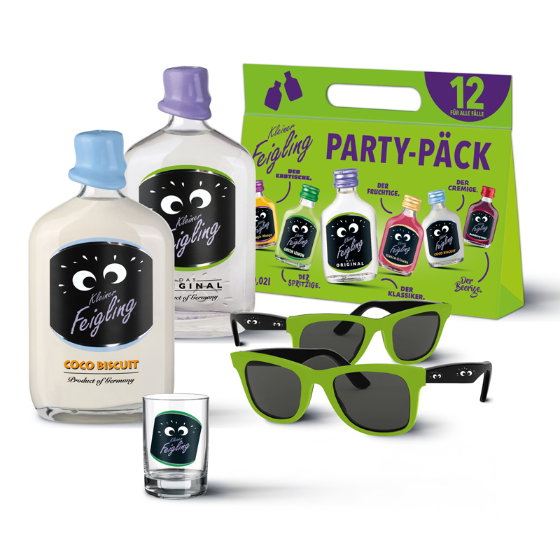 Kleiner Feigling Happy Hour Party Paket mit verschiedenen Sorten und Cocktail-Zubehör
