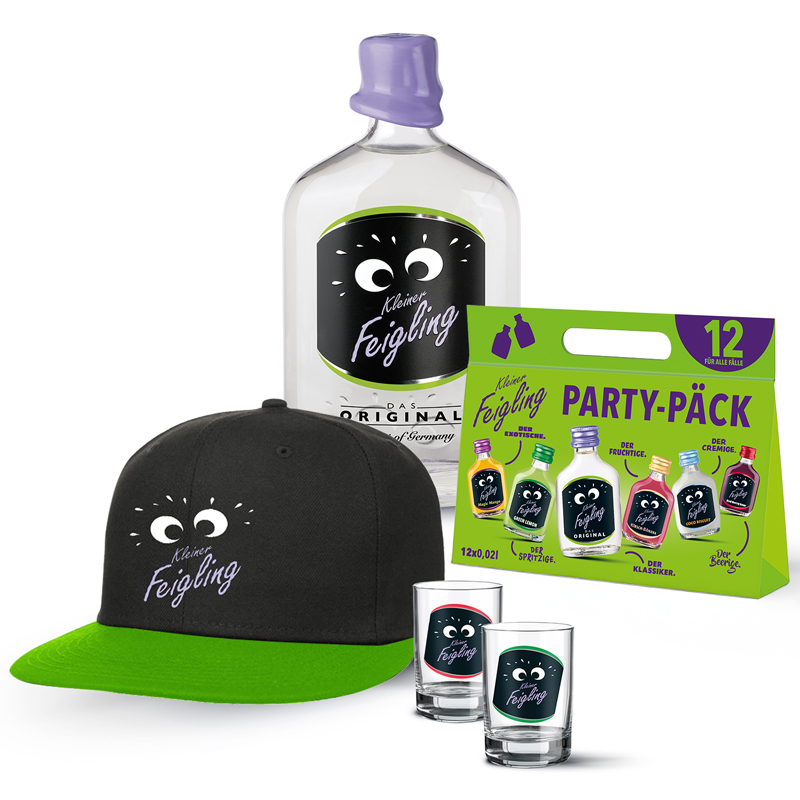 Kleiner Feigling Gamer Party Paket mit Spirituosen und Party-Zubehör