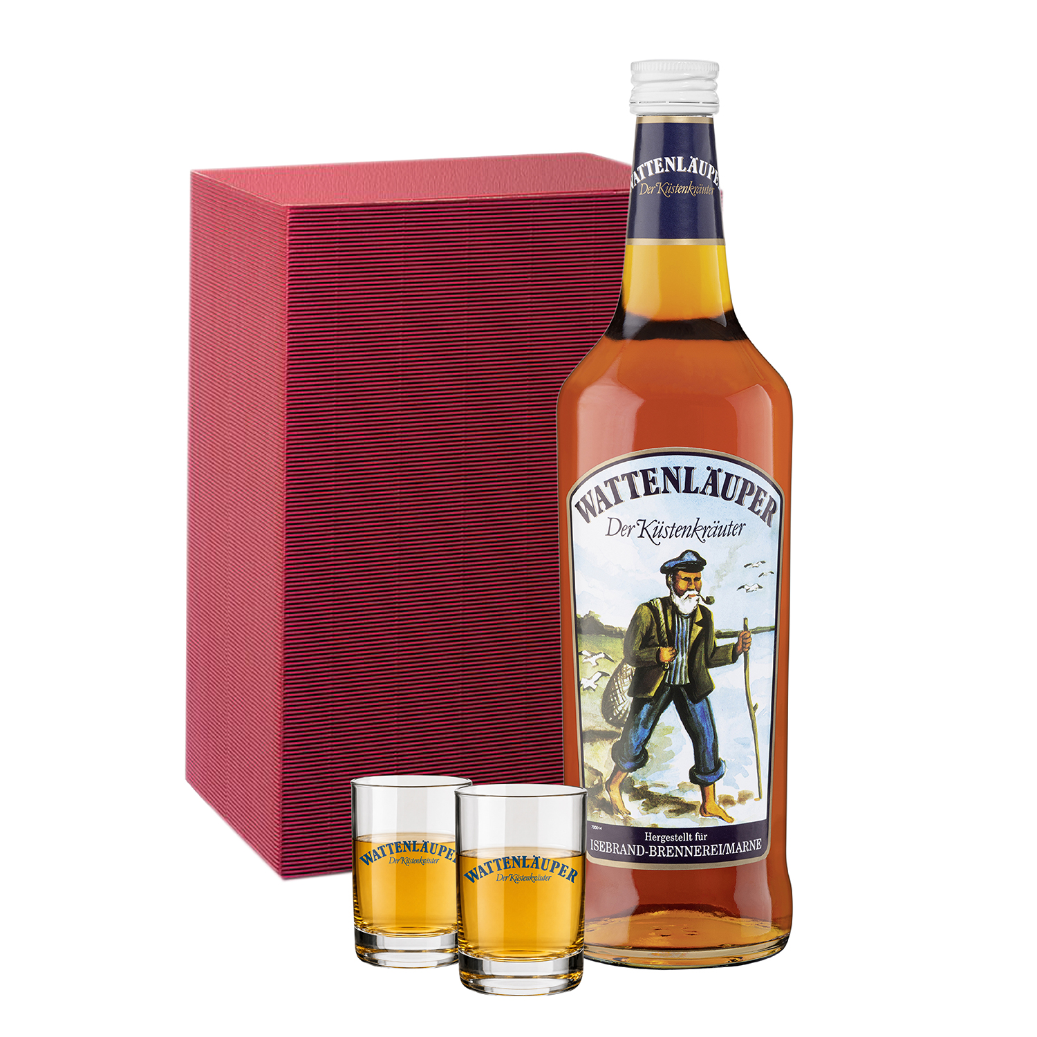 Wattenläuper Geschenkset mit Flasche und Trinkglas