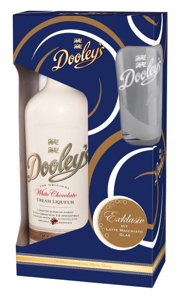 Dooley's White Chocolate Cream Liqueur 0,7l + 1x Latte-Macchiato-Glas Geschenkpackung