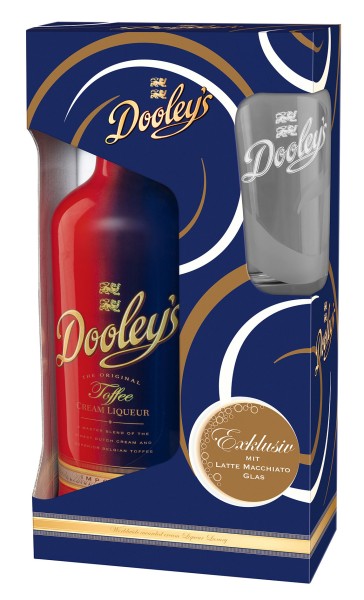 Dooley's Original Toffee Cream Liqueur 0,7l + 1 Latte-Macchiato Glas Geschenkpackung
